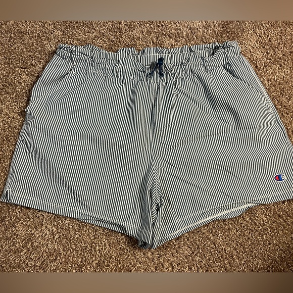 Champion Women's Striped Shorts - Blue and White - Picture 1 of 6
